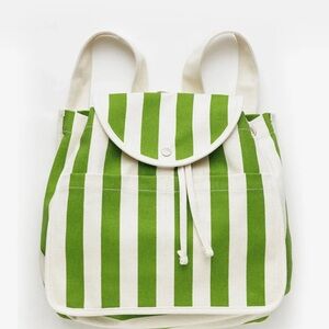 BAGGU Green Striped Canvas Backpack